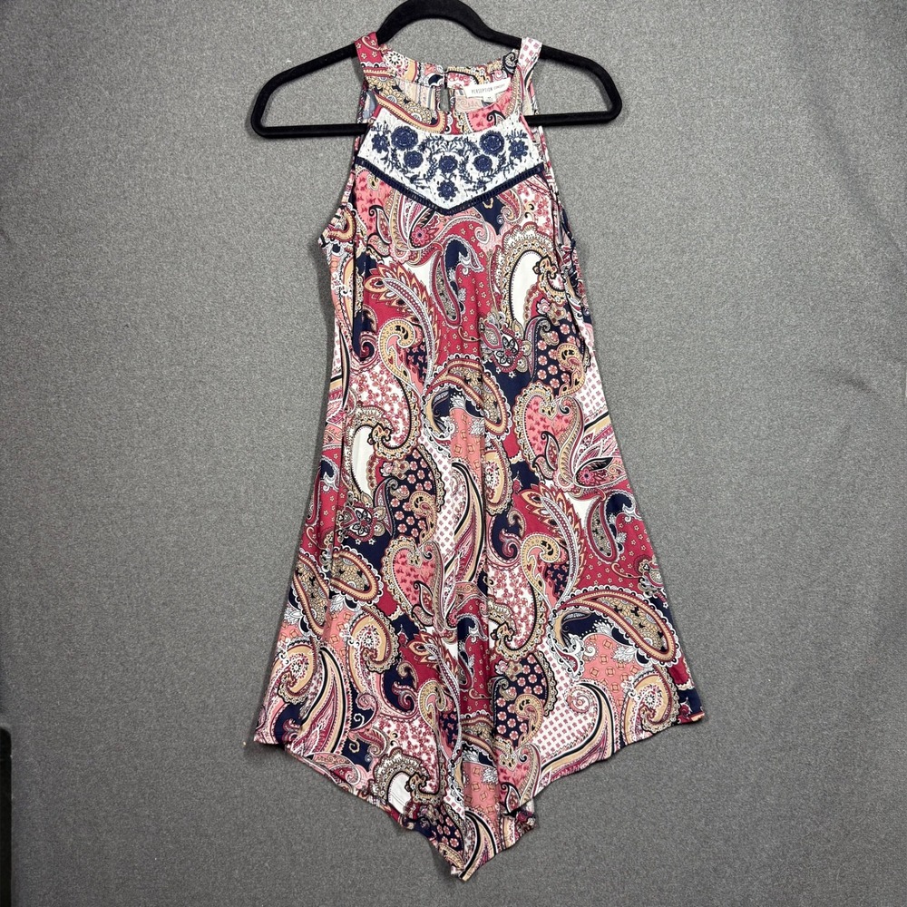 Perception Concept Womens Paisley Halter Dress Navy Pink Handkerchief Hem Medium - Picture 3 of 9